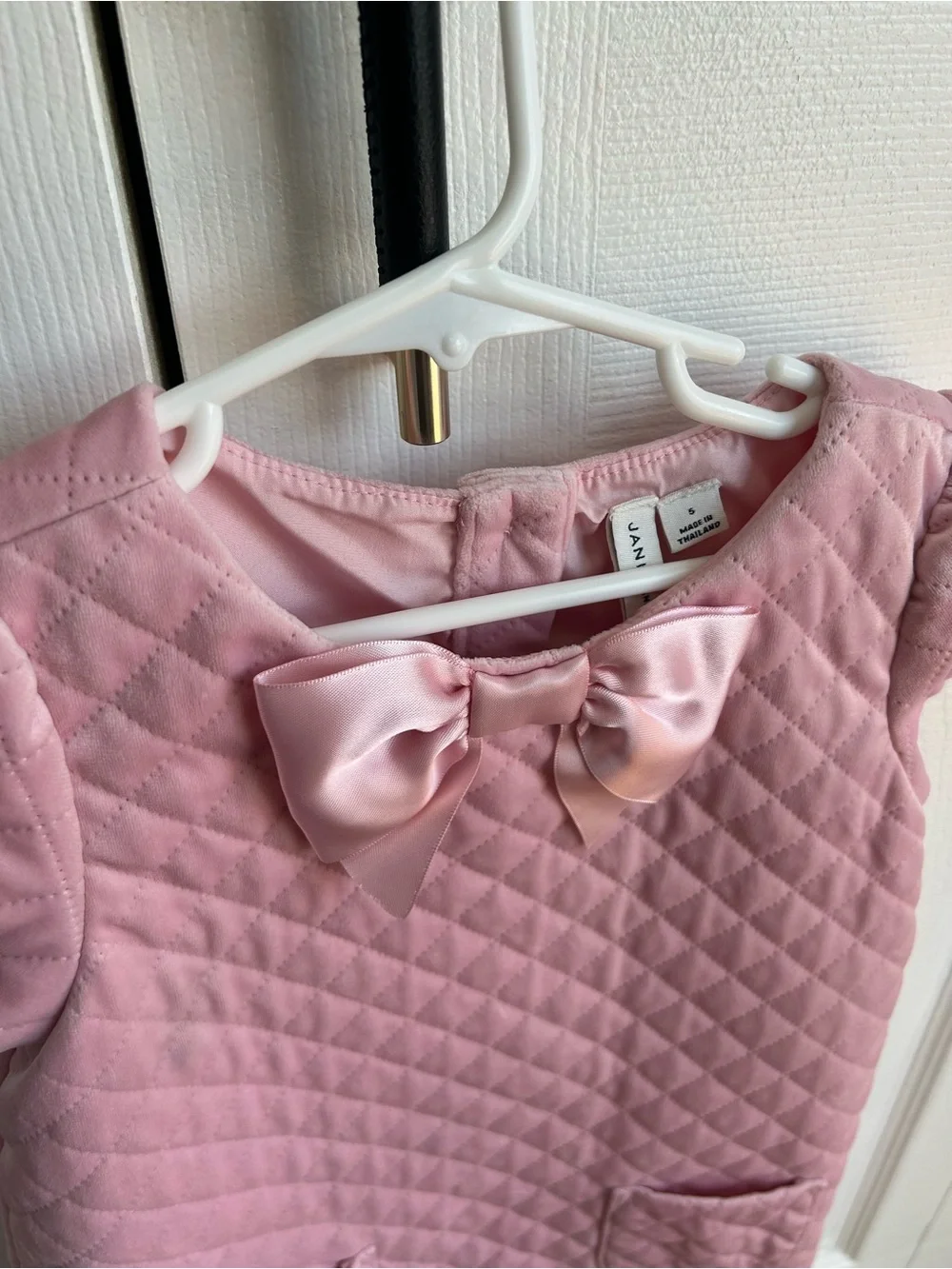 Janie and Jack Pink Quilted Dress Girls 7 Bow Pockets Party